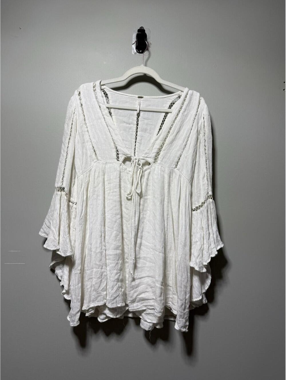 Free People Romeo Bell-Sleeve Mini Dress M White boho beach vacation coastal